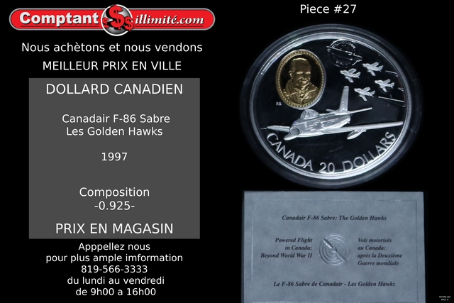 Pièce 20 Dollars Canadair F86 Sabre